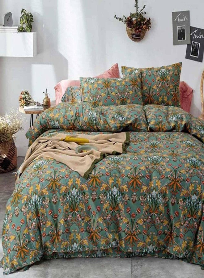 NANKO Bohemia Comforter Set Queen Size, Dark Green Vintage Floral Pattern Printed Bedding Sets - 3 Pcs Soft and Lightweight Duvet Bed in a Bag for Women Boho Bed Home Decor, 90x90 inch - Image 1