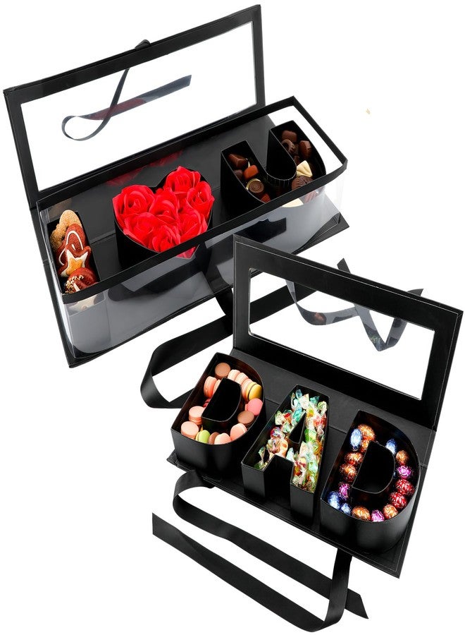 Vertintong 2 Sets Father Day Gifts Box Dad Fillable Flower Gift Boxes I Love U Cardboard Letter Shaped Fillable Packaging Box with 24 Pcs Gold Butterfly Decoration for Father's Day Birthday - Image 1