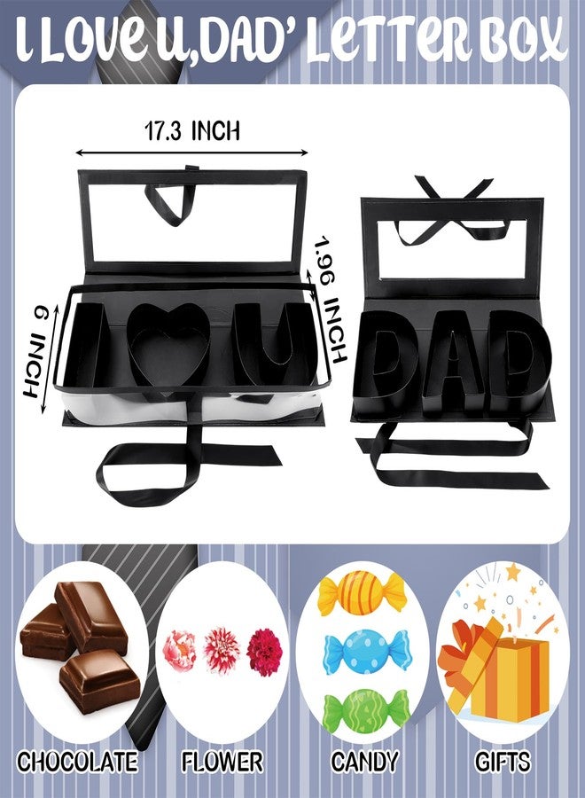 Vertintong 2 Sets Father Day Gifts Box Dad Fillable Flower Gift Boxes I Love U Cardboard Letter Shaped Fillable Packaging Box with 24 Pcs Gold Butterfly Decoration for Father's Day Birthday - Image 2