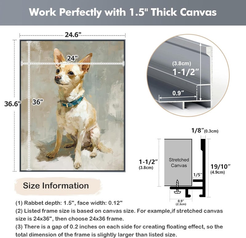 FOLKOR إطار عائم قماشي للوحات زيتية مقاس 20×24، إطارات عائمة معدنية DIY بعمق 1.5 بوصة لفن الجدار التجريدي العصري وطباعات الزهور، زينة عرض معرض منزلي بسيط (رمادي) - Image 4