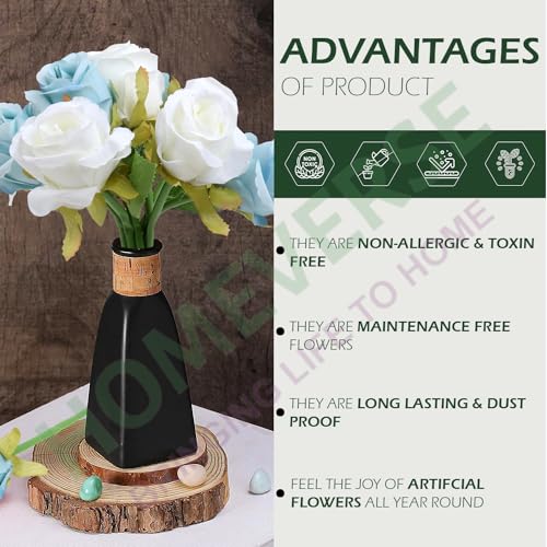 HOMEVERSE 6Pcs Pink+6Pcs Red|Artificial Rose Fake Silk Plants Wedding Valentines Birthday Anniversary Christmas Mothers Day (Pink+Red-12pcs) - Image 4