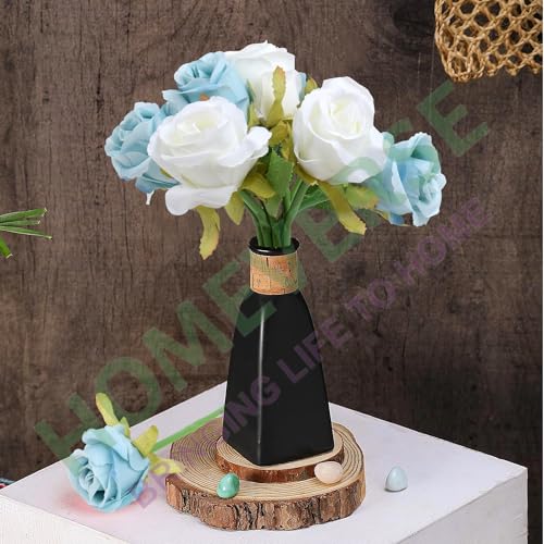 HOMEVERSE 6Pcs Pink+6Pcs Red|Artificial Rose Fake Silk Plants Wedding Valentines Birthday Anniversary Christmas Mothers Day (Pink+Red-12pcs) - Image 2