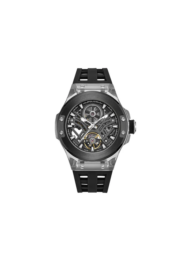 POLICE Cyclone Black Dial Black Silicone Strap Automatic Watch for Men - 43.5mm