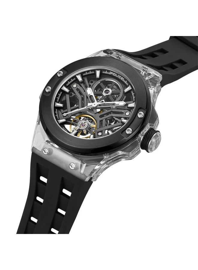 POLICE Cyclone Black Dial Black Silicone Strap Automatic Watch for Men - 43.5mm