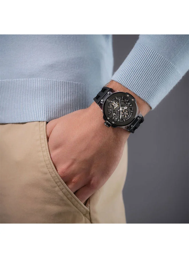 Police Black 2 Men's Cyclone Black Dial Black Silicone Strap Automatic Watch for Men - 43.5mm for Men | Best Price UAE