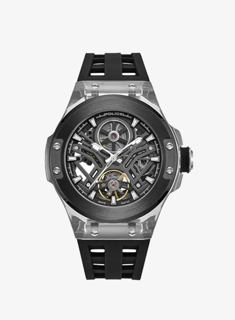 Police Cyclone Black Dial Black Silicone Strap Automatic Watch for Men - 43.5mm