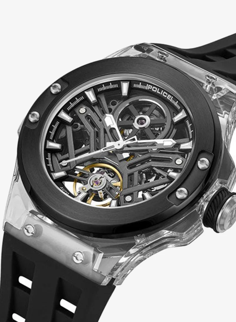 Police Cyclone Black Dial Black Silicone Strap Automatic Watch for Men - 43.5mm