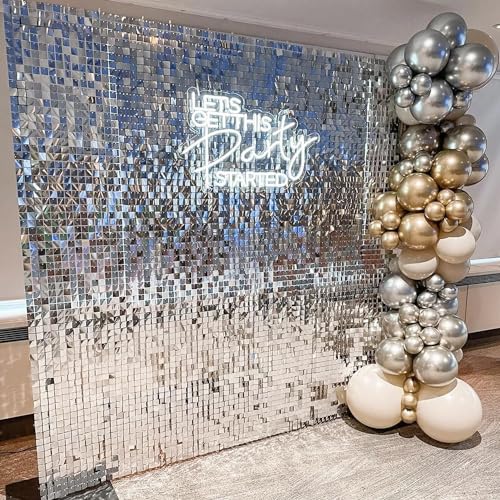 LuoluoHouse Shimmer Silver Sequin Panel-24 Pieces Party Background Engagement Anniversary Stage Decorative - Image 2