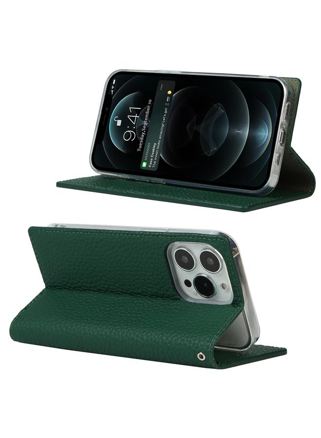 زبون جراب هاتف iPhone 13 Pro مصنوع من الجلد الأصلي بملمس الليتشي مع حبل وحامل وفتحات للبطاقات ومحفظة - Image 4