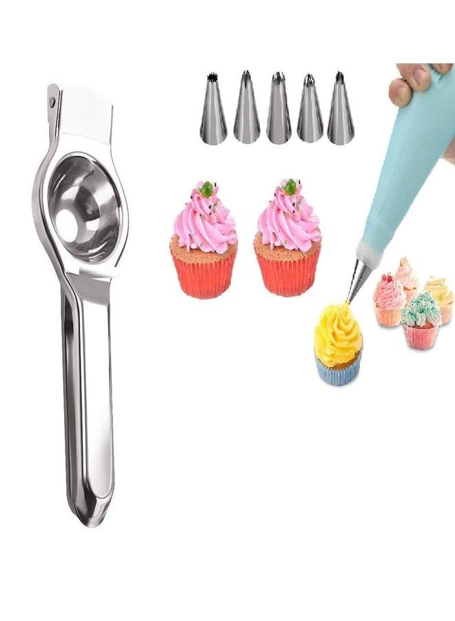BLUE WONDER Stainless Steel Lemon Squeezer Combo 6 Pcs Stainless Steel Cake Nozzle, Silicone Icing Piping Bag | Kitchen Accessories | Multipurpose Kitchen Tool | Multicolour | Pack of 2