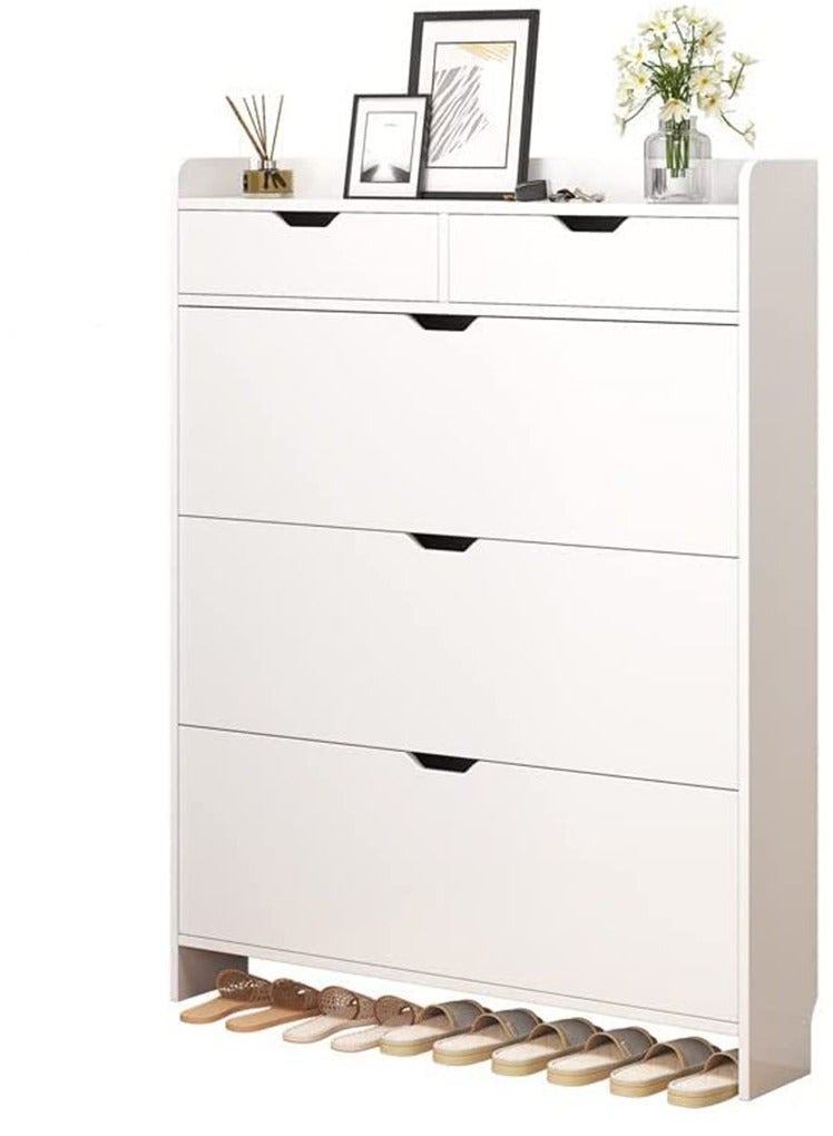 DUSALA 3 Tiers Shoe Cabinet With 2 drawers Cupboard Shoe Storage Organiser Pull Down Wooden Furniture Unit White - Image 1