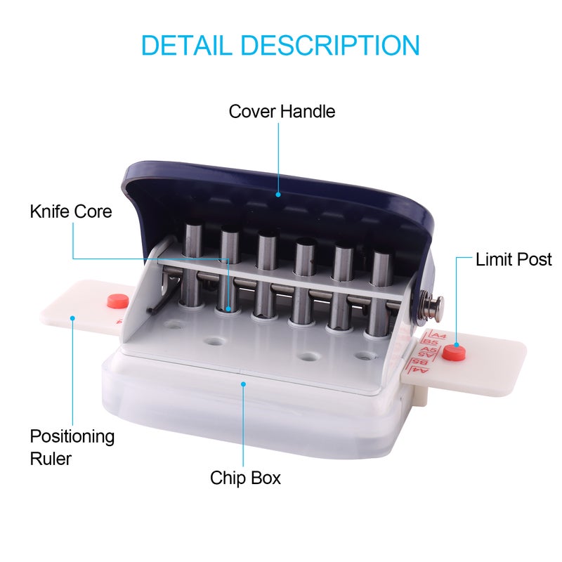 KW-trio 6-Hole Paper Punch Handheld Metal Hole Puncher 5 Sheet Capacity 6mm for A4 A5 B5 Notebook Scrapbook Diary Planner - Image 4