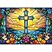MINIWAN Stained Glass Floral Christian Cross Puzzles for Adults 1000 Pieces Colorful Sunburst Ocean Cross Jigsaw Puzzle Religious Gift for Christian Believers 275x197 Inch - Image 2
