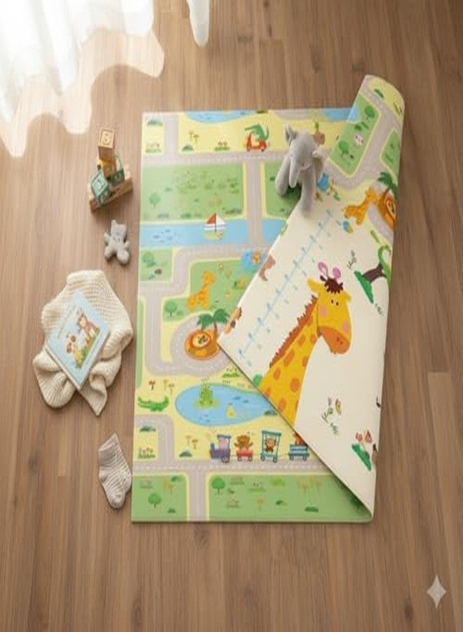 سجادة لعب للأطفال قابلة للعكس من TinyPlay بتصميم الطريق والزرافة، مناسبة للأطفال من عمر 0-3 سنوات، سمكها 0.6 سم، مقاومة للماء، للأطفال من عمر 0-12 شهرًا، مقاس 6.5 × 5 قدم - Image 4