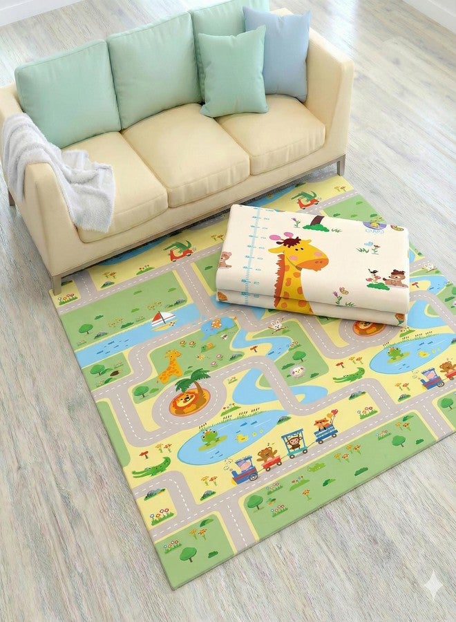 سجادة لعب للأطفال قابلة للعكس من TinyPlay بتصميم الطريق والزرافة، مناسبة للأطفال من عمر 0-3 سنوات، سمكها 0.6 سم، مقاومة للماء، للأطفال من عمر 0-12 شهرًا، مقاس 6.5 × 5 قدم - Image 1
