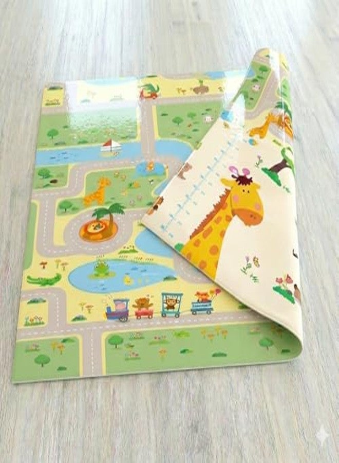 سجادة لعب للأطفال قابلة للعكس من TinyPlay بتصميم الطريق والزرافة، مناسبة للأطفال من عمر 0-3 سنوات، سمكها 0.6 سم، مقاومة للماء، للأطفال من عمر 0-12 شهرًا، مقاس 6.5 × 5 قدم - Image 2