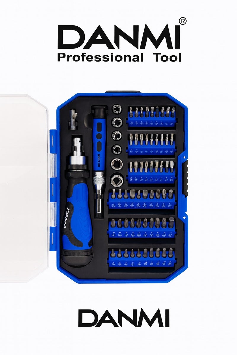 دانمي مجموعة مفكات راتشيت احترافية 69 قطعة من دانمي – مقابض مريحة، رؤوس ممغنطة، فولاذ كروم فاناديوم متين – رقم الموديل ART:160169 - Image 3