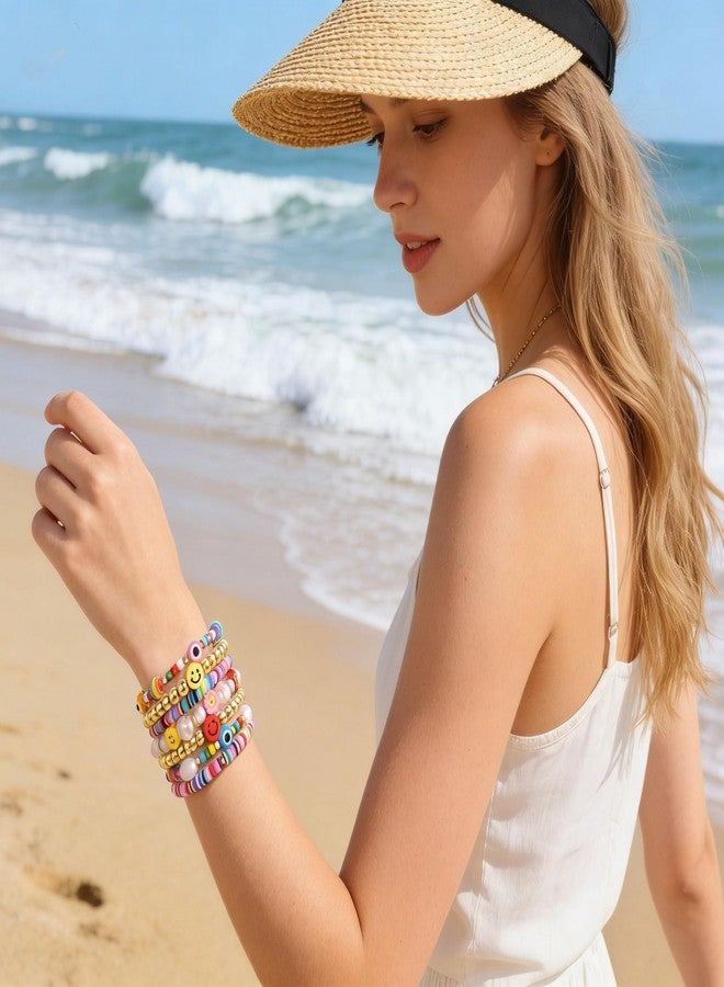 BVGA Beaded Stretch Bracelets for Women Rainbow Heishi Bracelet Set Colorful Clay Flower Evil Eye Gold-tone Beads Bracelet Summer Beach Bracelets Jewelry - Image 3