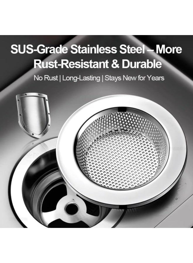 لوكاداه قطعتان من مصفاة حوض المطبخ المصنوعة من الفولاذ المقاوم للصدأ، فلتر تصريف شديد التحمل، سدادة حوض قابلة للإزالة لمنع الانسداد، سلة شبكية مقاومة للصدأ، مصيدة نفايات، مصيدة شعر للمطبخ، حوض الحمام، حوض الغسيل، واقي تصريف حوض عالمي - Image 2