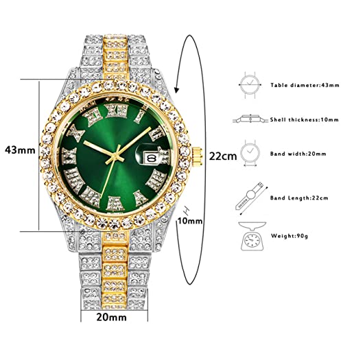 CdyBox Men Hip Hop Watch with Roman Scale Calendar Crystal Rhinestone Watches Stainless Steel Iced-Out Wrist Watch (Blue) - Image 4