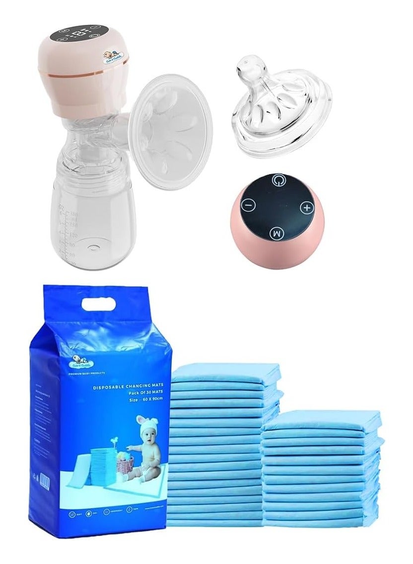 Cute 'n' Cuddle Electric Breast Pump (Hands-Free, Silent, Rechargeable) With Disposable Baby Changing Mats 60x90cm (120 Pack, Blue) – Portable Pump & Ultra-Absorbent Waterproof Diaper Liners for Moms 