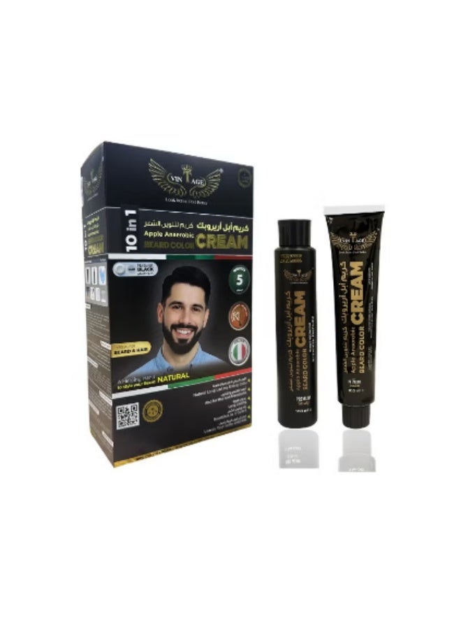 Vintage Apple Anaerobic Beard Color Cream 10-in-1 – Natural Black Beard & Hair Dye, 5 Minutes Fast Action, Italian Formula, 200ml Complete Kit(Natural Black, V44B) - Image 1
