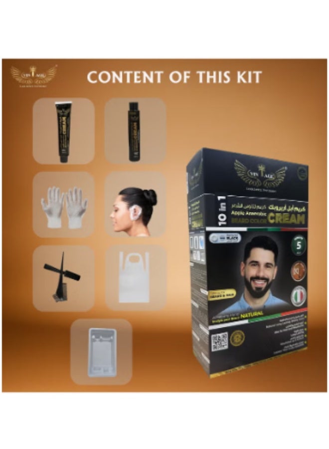 Vintage Apple Anaerobic Beard Color Cream 10-in-1 – Natural Black Beard & Hair Dye, 5 Minutes Fast Action, Italian Formula, 200ml Complete Kit(Natural Black, V44B) - Image 2