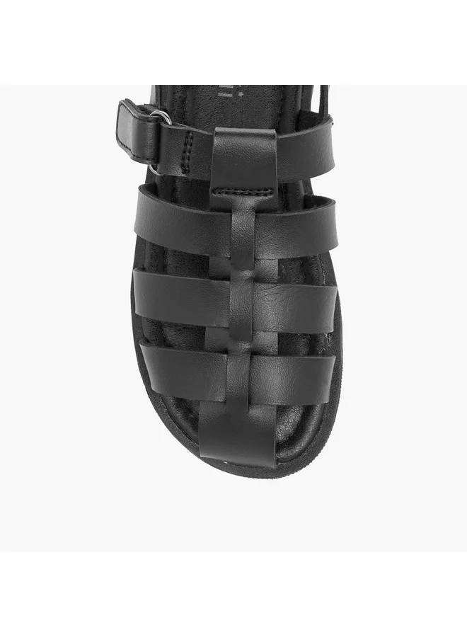 Mister Duchini Boys Solid Cage Sandals with Hook and Loop Closure
