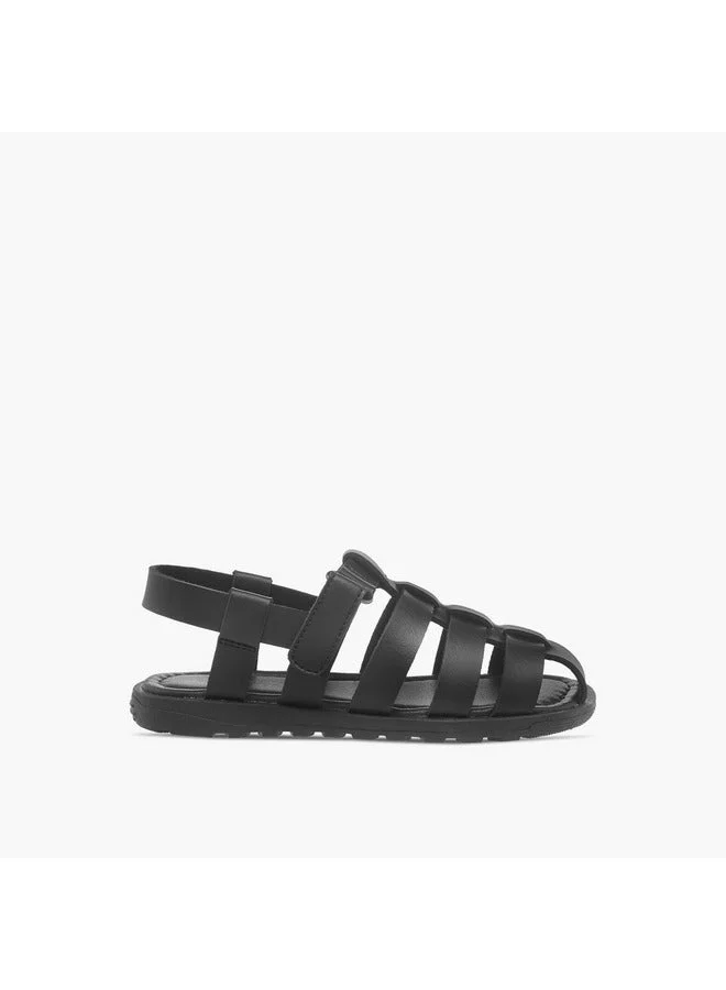 Mister Duchini Boys Solid Cage Sandals with Hook and Loop Closure