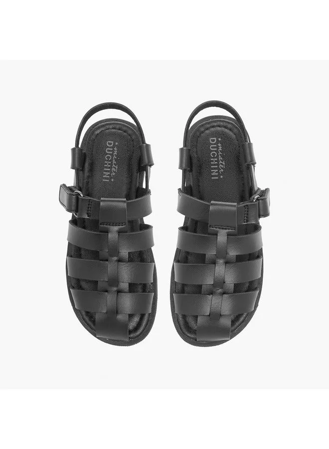 Mister Duchini Boys Solid Cage Sandals with Hook and Loop Closure