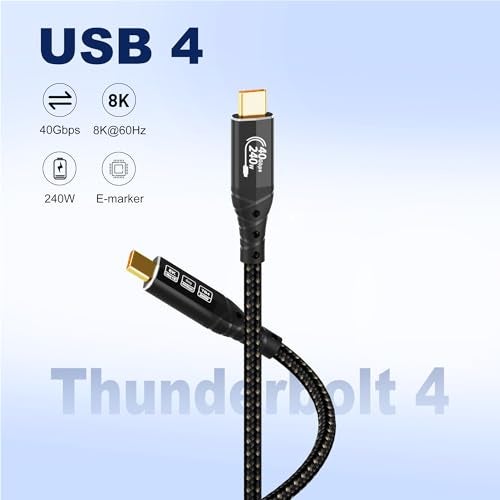 ZIKNYDO 8K4K for Thunderbolt 4 Cable 10FT3m 40Gbps Data Transfer 240W USB4 Cable USB C Monitor Cable for Thunderbolt 3 iPhone 16 Series SSD MacBook eGPU iPad Displays Laptops - Image 3