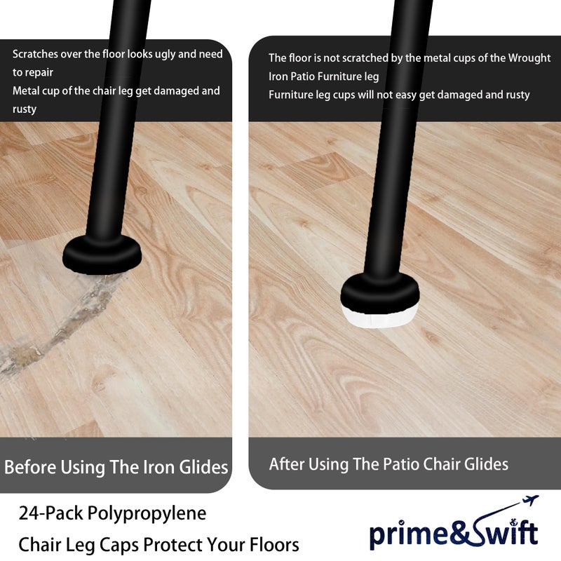 prime&swift 24 Pack Of 1-1/2"" Wrought Iron Patio Furniture Feet Glides Cups By Prime&Swift Furniture Legs And Tables Easy To Install - Image 4