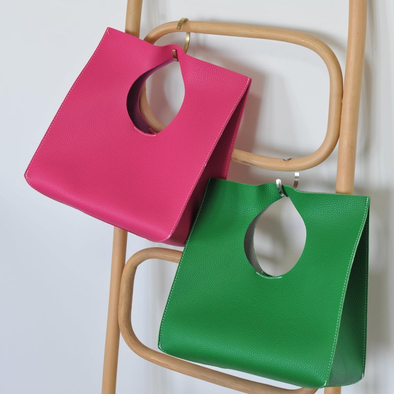 HOXIS Vintage Minimalist Style Soft Pu Leather Handbag Clutch Small Tote (Hot Pink) - Image 5
