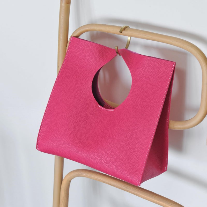 HOXIS Vintage Minimalist Style Soft Pu Leather Handbag Clutch Small Tote (Hot Pink) - Image 2