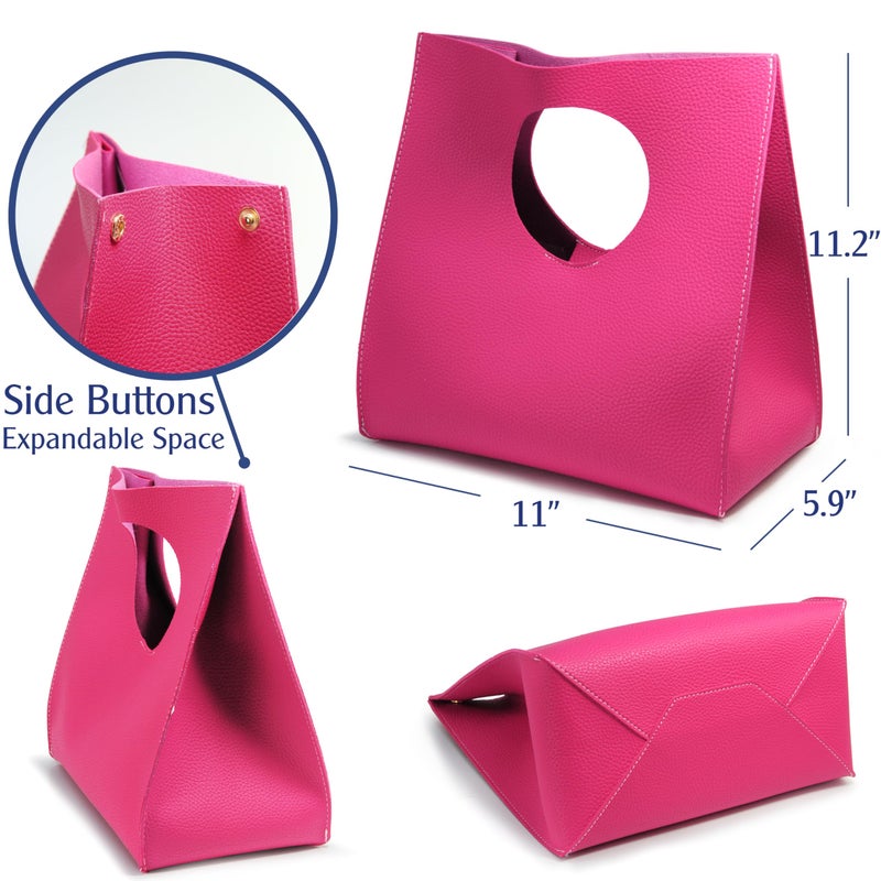HOXIS Vintage Minimalist Style Soft Pu Leather Handbag Clutch Small Tote (Hot Pink) - Image 4
