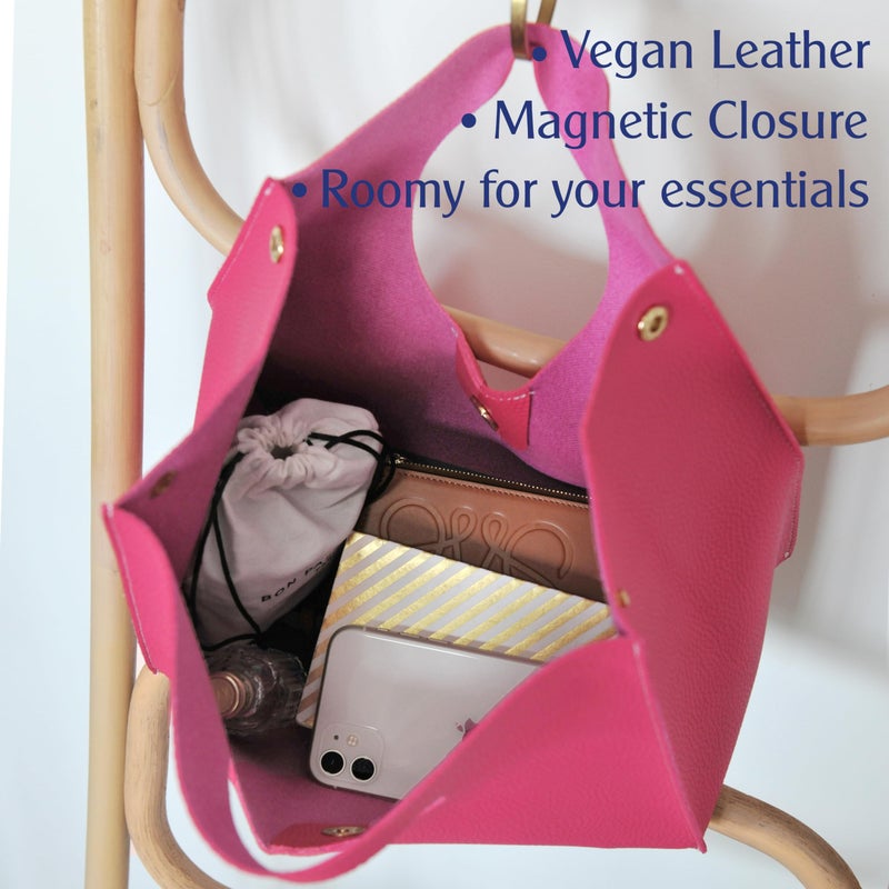 HOXIS Vintage Minimalist Style Soft Pu Leather Handbag Clutch Small Tote (Hot Pink) - Image 3