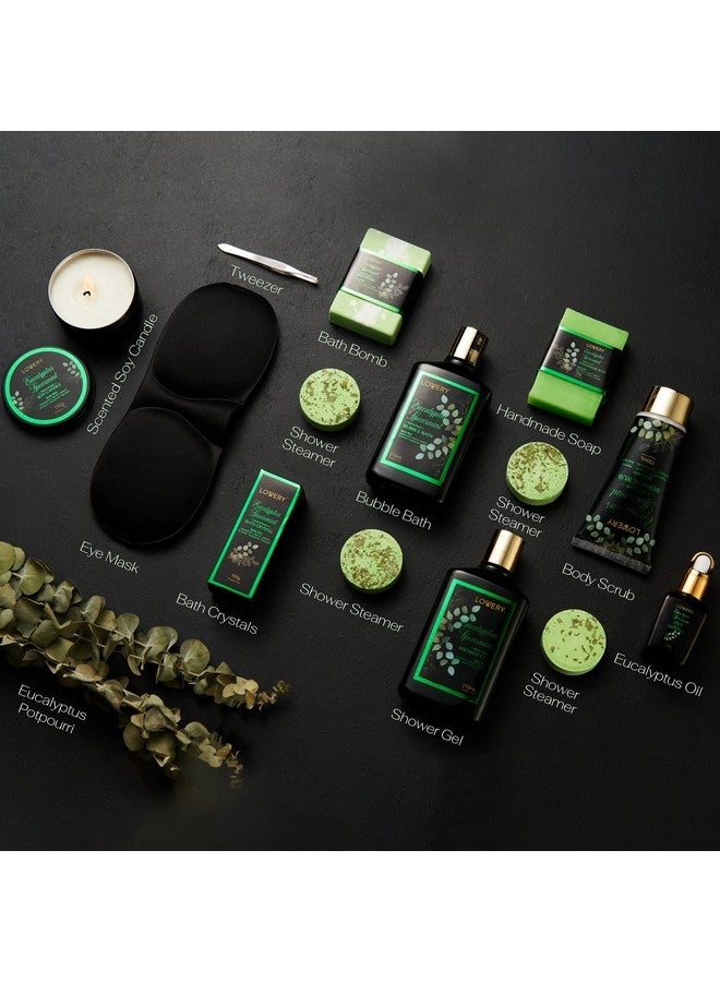 LOVERY Christmas Eucalyptus Spearmint Bath Set, Home Spa Set with Natural Mint Fragrance, 17 Pcs Gift Basket, Eucalyptus Bath Oil, Shower Gel, Bubble Bath, Bath Crystal, Steamer Tablet & More, Birthday Gift - Image 2