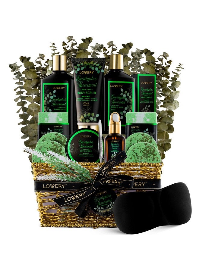 LOVERY Christmas Eucalyptus Spearmint Bath Set, Home Spa Set with Natural Mint Fragrance, 17 Pcs Gift Basket, Eucalyptus Bath Oil, Shower Gel, Bubble Bath, Bath Crystal, Steamer Tablet & More, Birthday Gift - Image 1