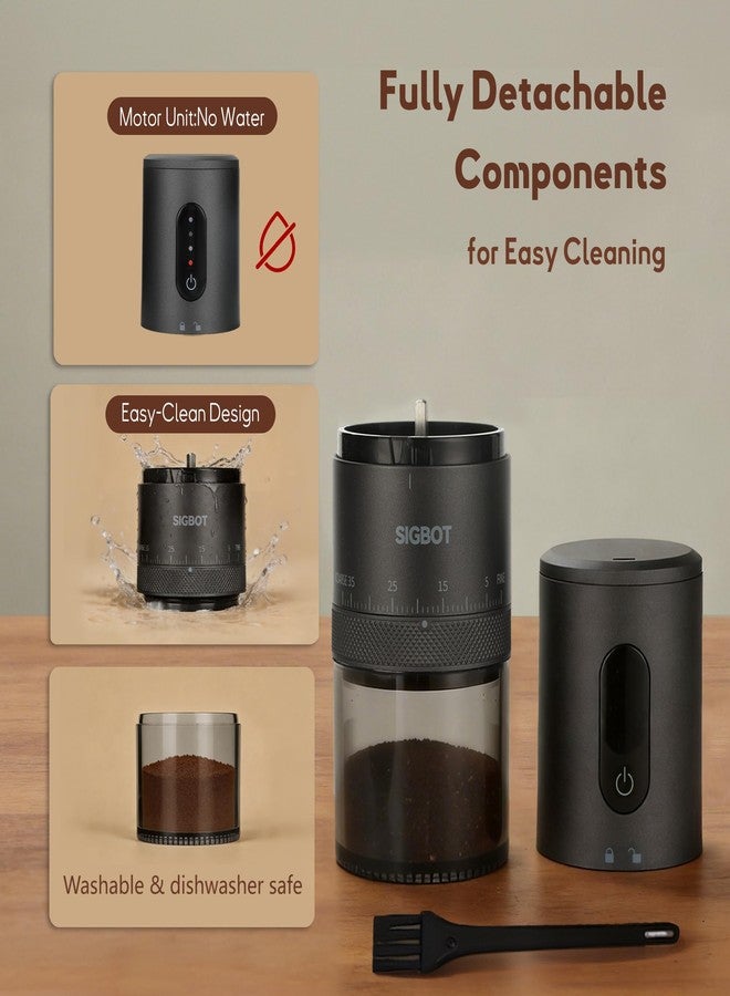 SIGBOT Portable Electric Burr Coffee Grinder -38 External Grind Settings - 1.7X Faster Grinding-Conical Ceramic Burrs&2000mAh Battery-Espresso Grinder for Travel, Camping, Home,Office - Image 5