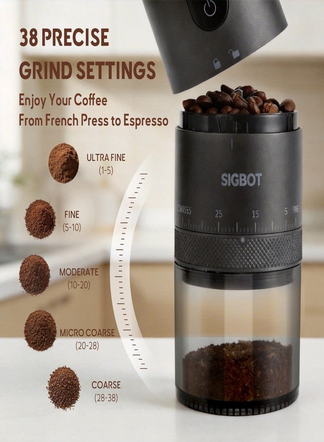 SIGBOT Portable Electric Burr Coffee Grinder -38 External Grind Settings - 1.7X Faster Grinding-Conical Ceramic Burrs&2000mAh Battery-Espresso Grinder for Travel, Camping, Home,Office - Image 4