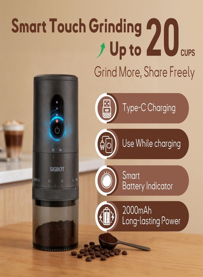 SIGBOT Portable Electric Burr Coffee Grinder -38 External Grind Settings - 1.7X Faster Grinding-Conical Ceramic Burrs&2000mAh Battery-Espresso Grinder for Travel, Camping, Home,Office - Image 3