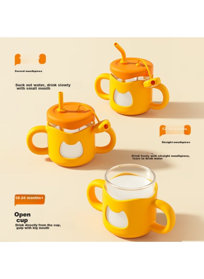 Cookss Children's Milk Cup With Scale, Shatterproof Straw Cup For 1-3 Year Old Babies, Learning Cup, Glass Water Cup, Orange - Image 2