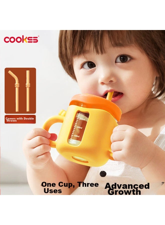 Cookss Children's Milk Cup With Scale, Shatterproof Straw Cup For 1-3 Year Old Babies, Learning Cup, Glass Water Cup, Orange - Image 1