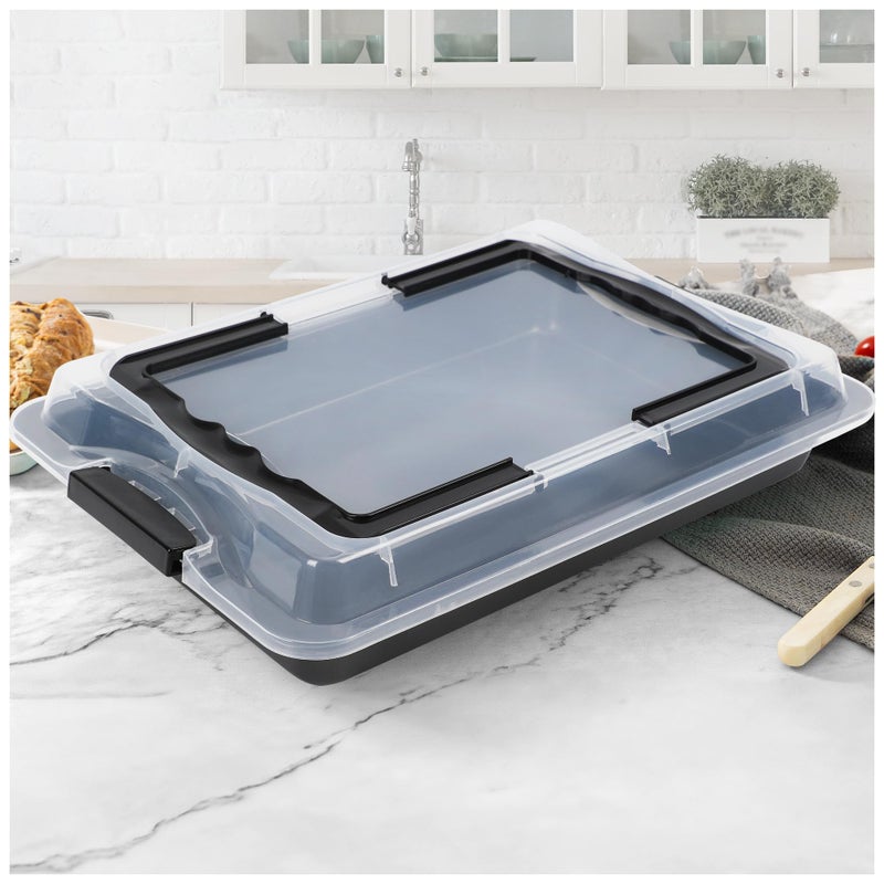 Spmarkt Ceramic-Coated Non-Stick Baking Pan with Carry Lid, 15inchx10inch Rectangular Cookie Sheets for Baking, Easy to Clean, Ovan Safe Baking Tray, Ideal for Party, and Outdoor Picnics (Black) - Image 1