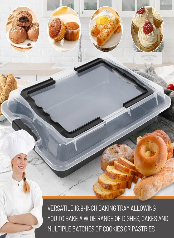 Spmarkt Ceramic-Coated Non-Stick Baking Pan with Carry Lid, 15inchx10inch Rectangular Cookie Sheets for Baking, Easy to Clean, Ovan Safe Baking Tray, Ideal for Party, and Outdoor Picnics (Black) - Image 3