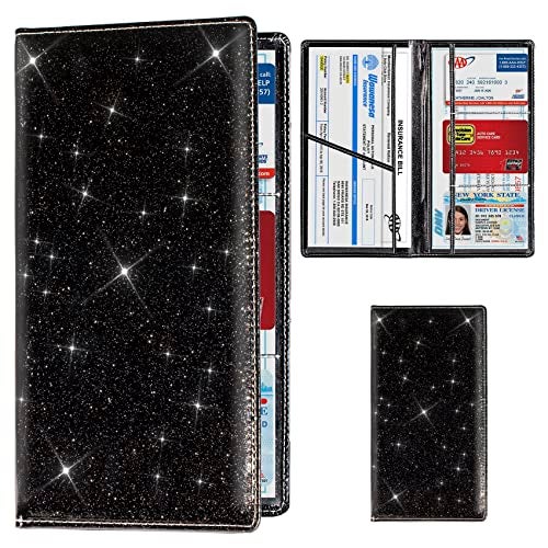 TOURSUIT Car Registration and Insurance Card Holder, Vehicle License Document Glove Box Compartment Organizer, Interior Car Accessories for Women Men Teens (Glitter Black) - Image 1