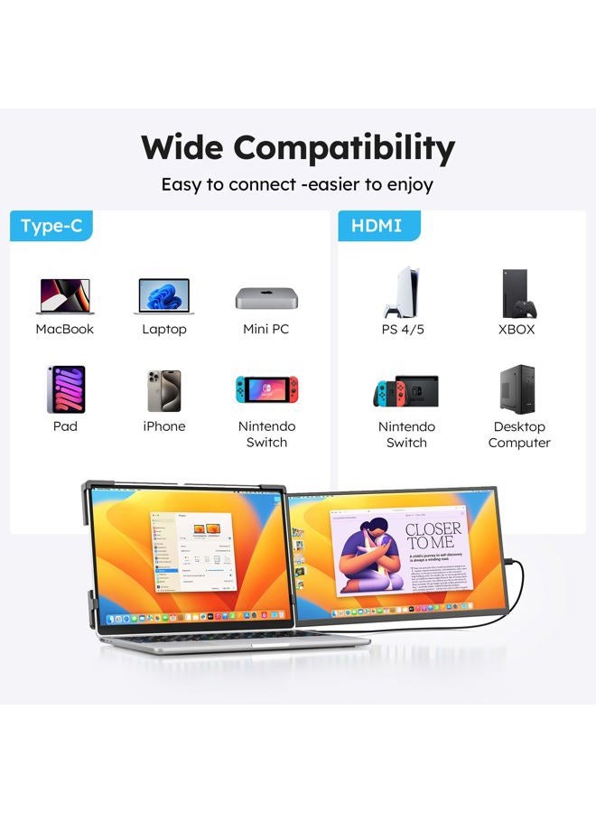 Dopesplay Laptop Screen Extender, 15.6" FHD 1080P IPS External Portable Monitor for Laptop, Plug & Play Dual Screen Monitor for 13"-17" Laptops, Compatible with Mac, Wins, Chrome, Android, Dex - Image 5