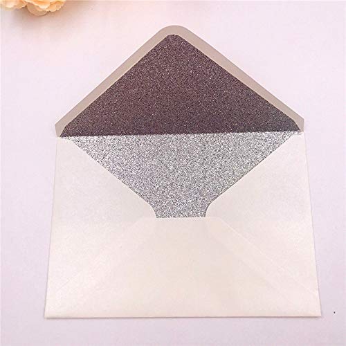 Lucky Star 25 PCS A7 Pearlescent Silver Glitter Envelope,5.35 x 7.7 inches,Perfect for 5x7 Wedding Invitation Cards,Greeting Invite (Pearl Ivory+Silver Glitter) - Image 2
