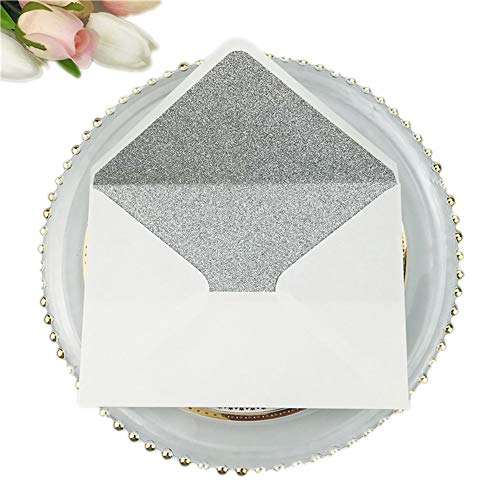 Lucky Star 25 PCS A7 Pearlescent Silver Glitter Envelope,5.35 x 7.7 inches,Perfect for 5x7 Wedding Invitation Cards,Greeting Invite (Pearl Ivory+Silver Glitter) - Image 5