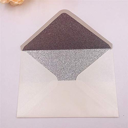 Lucky Star 25 PCS A7 Pearlescent Silver Glitter Envelope,5.35 x 7.7 inches,Perfect for 5x7 Wedding Invitation Cards,Greeting Invite (Pearl Ivory+Silver Glitter) - Image 3